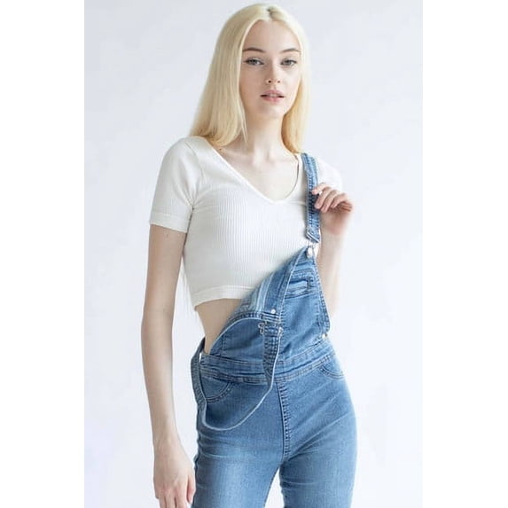 Ragstock White Ribbed Seamless V Neck Crop Tee