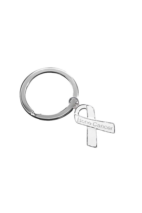White Ribbon Bone Cancer Awareness Split Style Key Chains