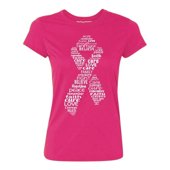 White Ribbon Breast Cancer Awareness Support Family Friends Run Walk Marathon Women's T-shirt, 3XL, Cyber Pink