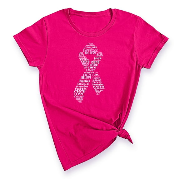 White Ribbon Breast Cancer Awareness Support Family Friends Run Walk Marathon Women's T-shirt, L, Cyber Pink