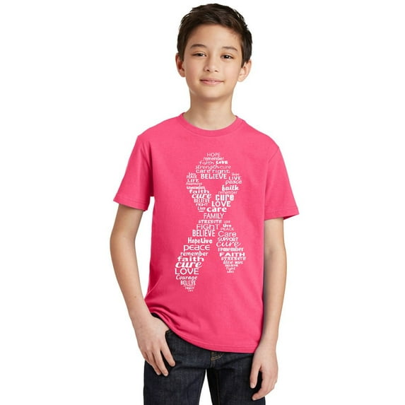 White Ribbon Breast Cancer Awareness Youth T-shirt, Youth M, Cyber Pink