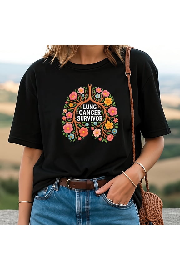 White Ribbon Floral Lungs Lung Cancer Survivor T‑Shirt — Lung Cancer Awareness Tee, Survivor & Supporter Gift