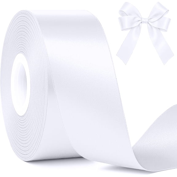 White Ribbon for Gift Wrapping, 30 Yards White Ribbon 1 1/2 in, Solid Polyester Satin Mothers Day Ribbons for Wedding Valentines Decorations DIY Hair Bows Wrapping Bouquet Floral Arrangements