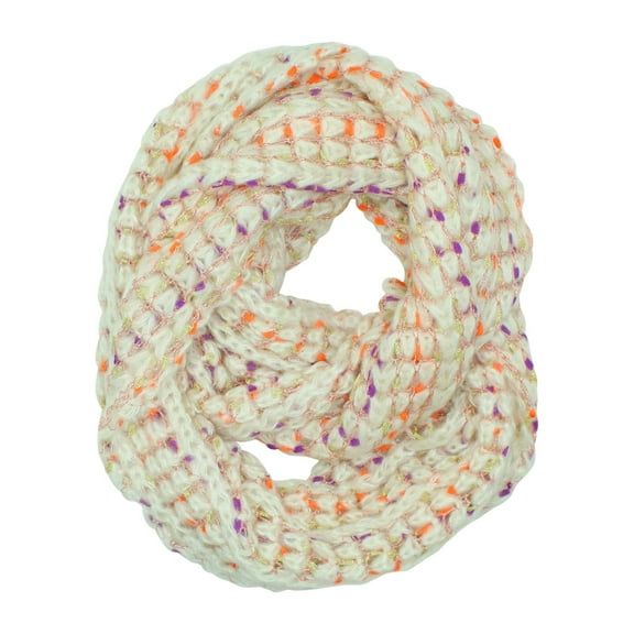 White Ribbon Winter Knit Infinity Scarf