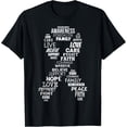 thumbnail image 1 of White Ribbon of Words Lung Cancer Awareness T-Shirt men and women can wear, black, white, gifts, 1 of 6
