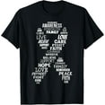 thumbnail image 1 of White Ribbon of Words Lung Cancer Awareness T-Shirt men and women can wear, black, white, gifts, 1 of 4