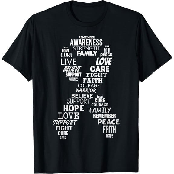White Ribbon of Words Lung Cancer Awareness T-Shirt men and women can wear, black, white, gifts