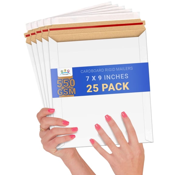 Rigid Mailers White Cardboard Envelopes with Self Seal Tear Strip 25 pack 7x9 in