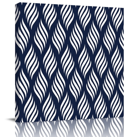White Ripple on Navy Blue Canvas Artwork Painting Art, Stripe Abstract Geometric Art Square Framed Wall Decorations Prints Picture for Bedroom Kitchen Living Room, 8x8 in