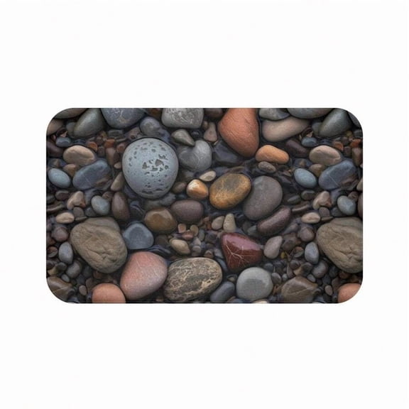 White River Rock Pattern Bath Mat - Natural Decor Vibes On Memory Foam