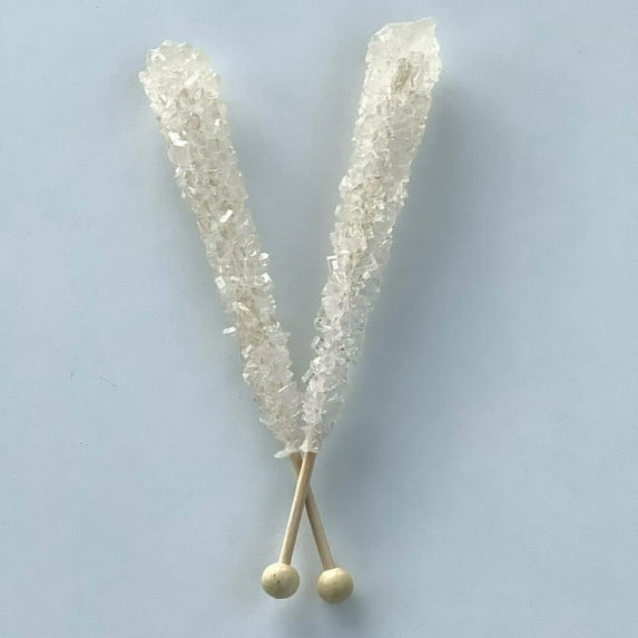 White Rock Candy Sticks Lollipops, Classic Sugar Rock Crystals on Swizzle Stick Individually Wrapped (Clear White, Pack of 18)