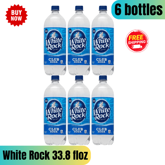 White Rock Club Soda, 33.8 fl oz Bottles, 6-Pack