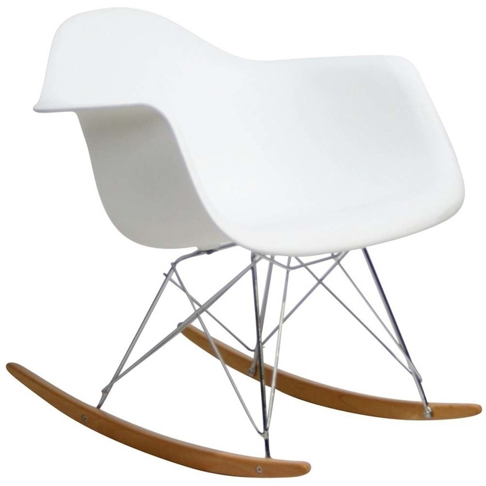 Contemporary White Molded Plastic Rocker with Solid Wood Base