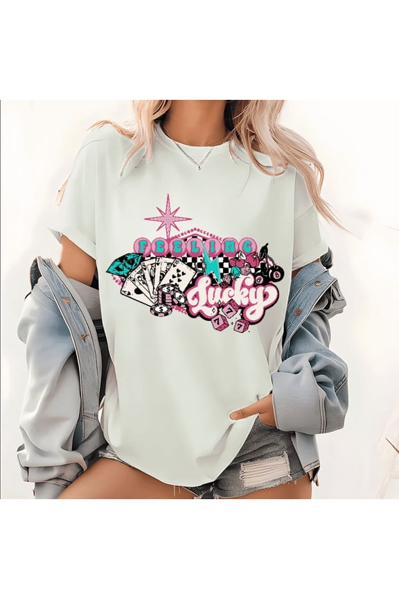 White Rocking Lucky Casino Poker Graphic Tees Print Tshirt Women Shirts S-5XL Cotton Casual Tops