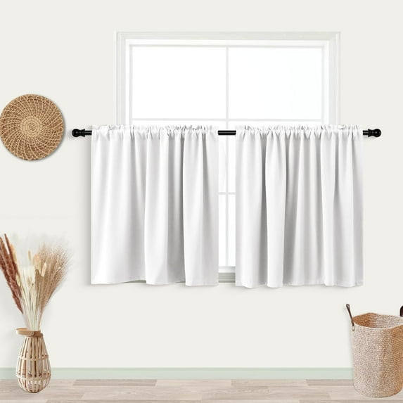White Rod Pocket Blackout Tier Short Curtains 52x36 Inch Length