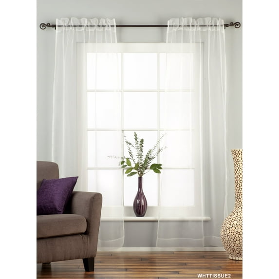 White - Rod Pocket Sheer Tissue Curtain Panel Drape - 43W x 120L - Piece