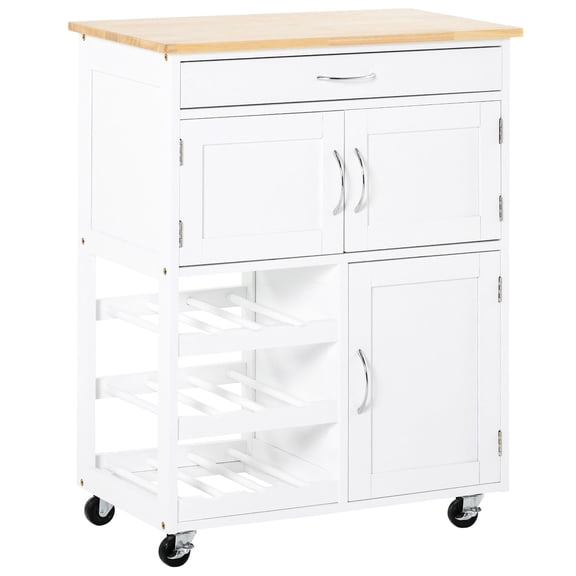 White Rolling Cart | Kitchen Storage, Microwave Placement & Coffee Service | Easy Cleaning, Swivel Casters & Stable Support