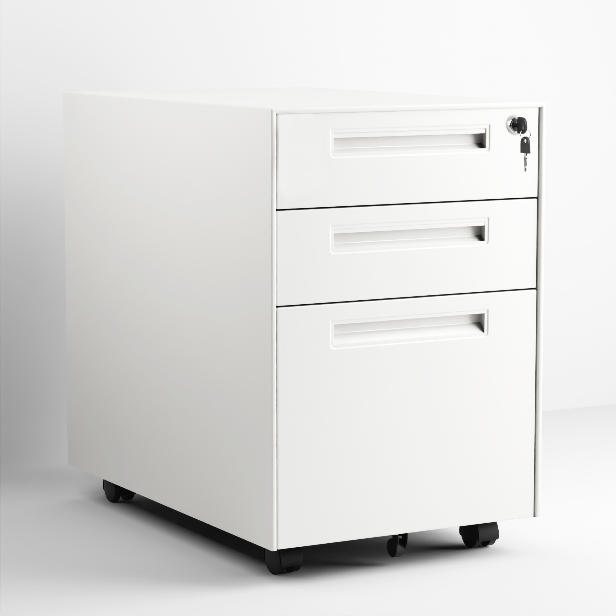 White Rolling File Drawer File with Lock & Wheels