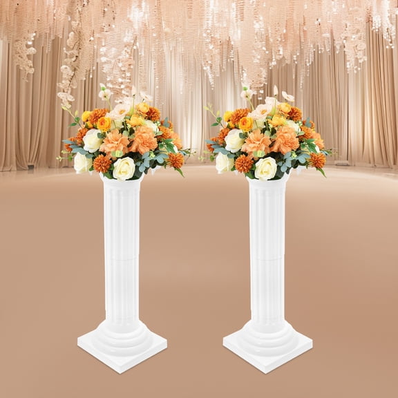 White Roman Pillars 2 Pack, Adjustable Height Wedding Party Decor Columns, 110lbs Capacity