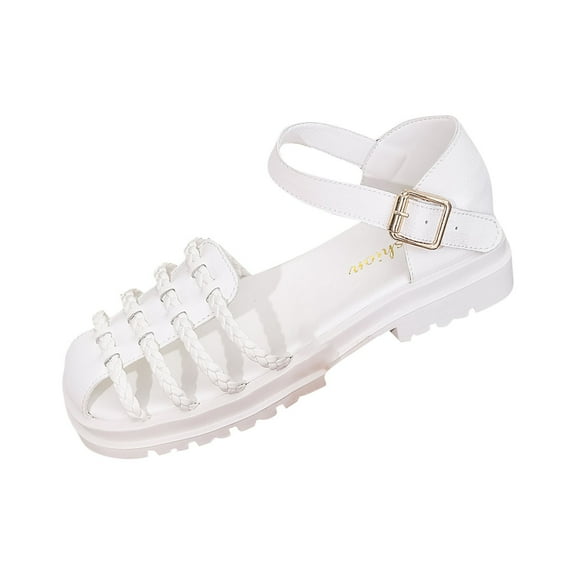 White Roman Sandals For Women With Woven Toe And Soft Sole Comfortable Ideal For Vacation And Casual Outfits In Summer