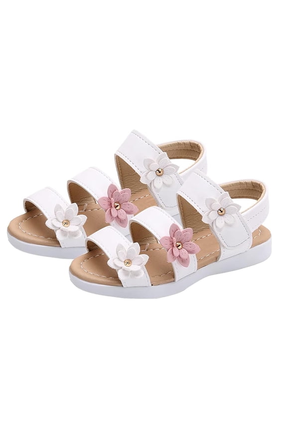 White Roman Style Sandals For Girls With Three Flowers And Comfortable Fit, Designed For Summer Activities And Casual Occasions, Offering Support
