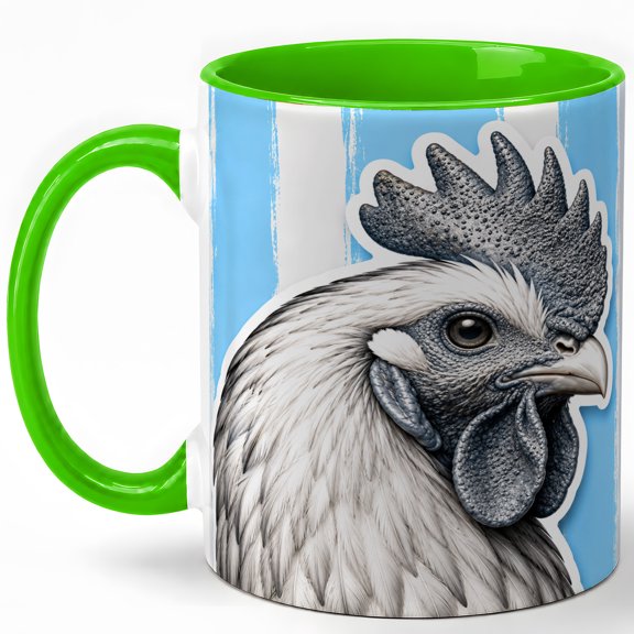White Rooster Coffee Mug, Farm Bird Mug, Ceramic 11 oz