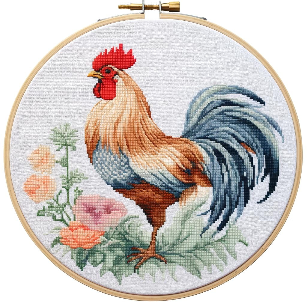 Watercolor Scottish Highland Cow Stamped Cross Stitch Kit With Hoop - 11CT Beginner Friendly 35x35cm