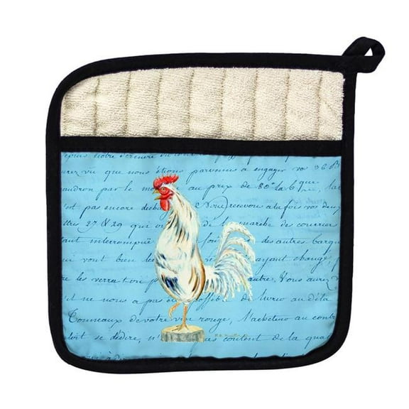 White Rooster Script Pot Holder