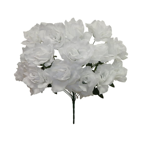 White Rose 22in Artificial Polysilk Faux Fake Open Bloom Flower Bush for Craft Home Garden Outdoor Bouquet Arrangement Ceremony Wedding Arch Floral Wall Aisle Decor (White, Set of 2)