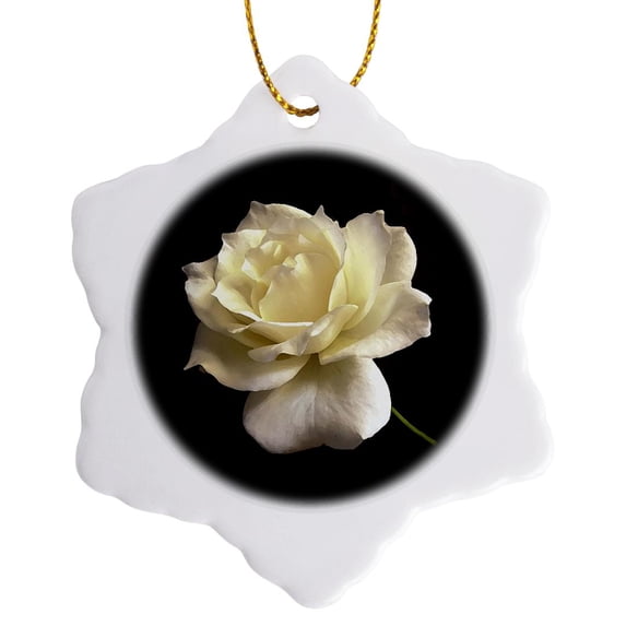 3drose, White Rose, 3 inch Snowflake Porcelain Ornament