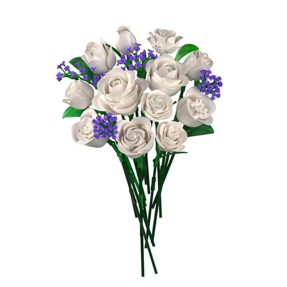 White Rose Flower Bouquet Building Set, Botanical Collection, 523 Pieces, 12 Flowers