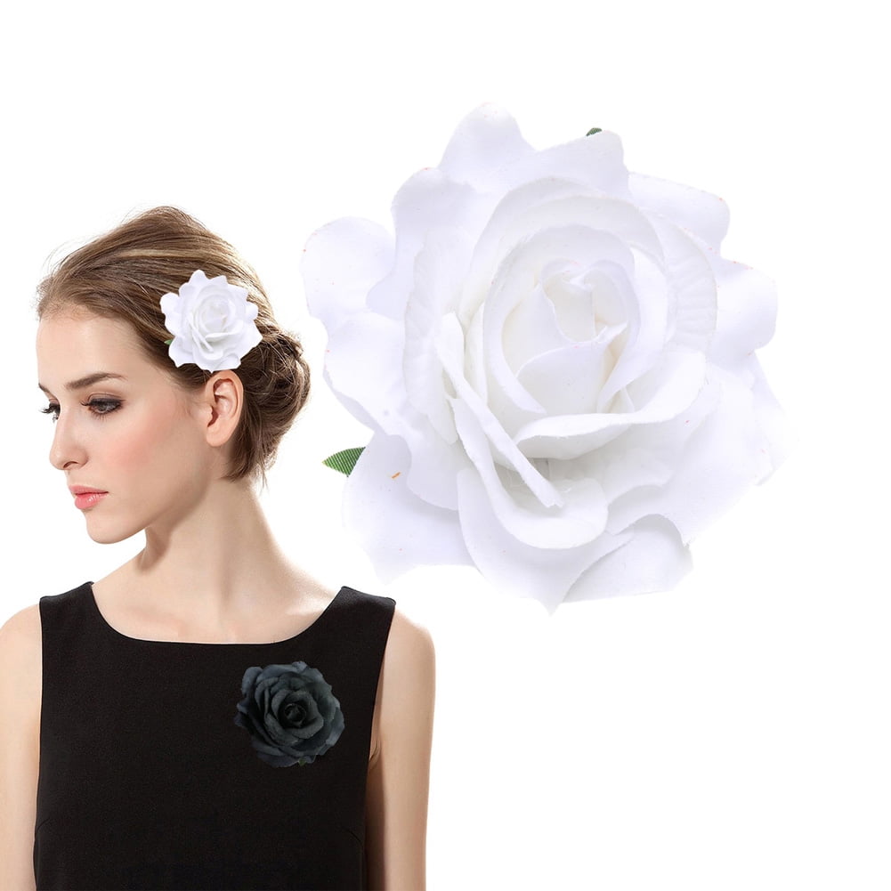 White Rose Flower Hair Clips Flower Brooch Pin Up Mexican Flamenco Dancer Fabric Flowers Headwear Barrette Styling Tools Accessories for Women Birthday Christmas Party Gifts Decoration 1pcs