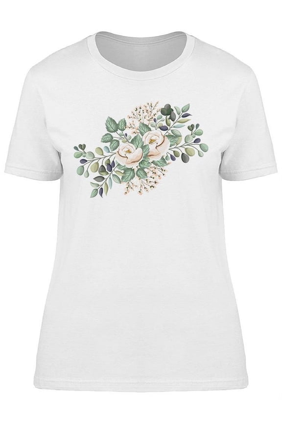 White Rose Flowers T-Shirt Women -Image by Shutterstock, Female Medium