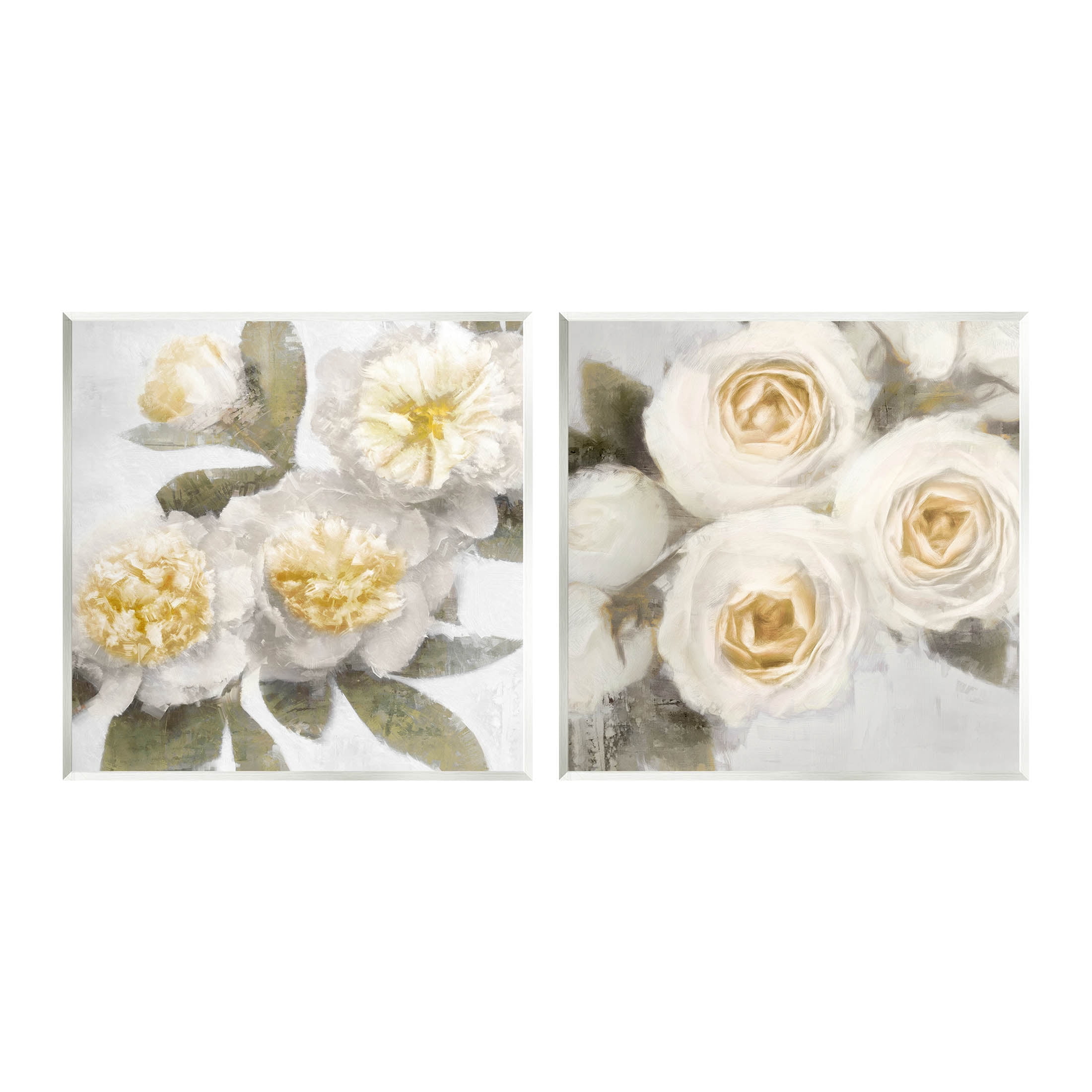 White Rose Flowers Traditional Botanical & Floral Graphic Art Unframed Art Print Wall Art, Set of 2