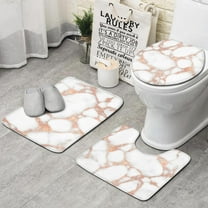 White Rose Gold Marble Bathroom Rugs Sets 3 Piece,Toilet Cover Set,Absorbent Non Slip Bathroom Mats Sets with U-Shaped Contour Rug Toilet Rug Set