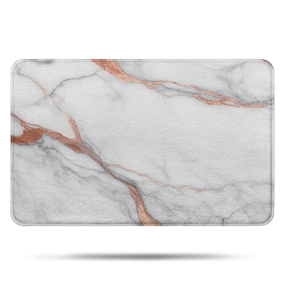 White Rose Gold Marble Pattern Bathroom Rugs Mat,Non Slip Microfiber Bathroom Rug,Rubber Backing,Soft Bathroom Mats for Bathroom Floor,Tub and Shower,17x27in(43x68cm)