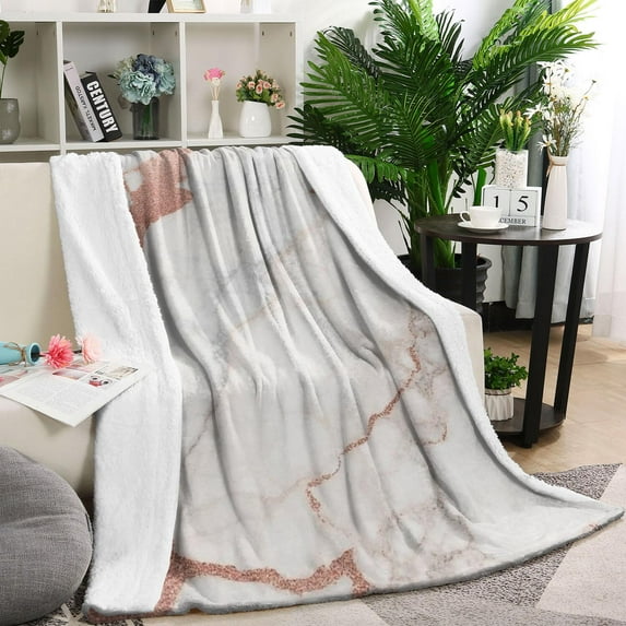 White Rose Gold Marble Pattern Blanket,Comfortable Soft Flannel Throw Blanket,All Season,Warm Lightweight Blankets for Sofa Bed Couch Living Room Chair,40"x50"