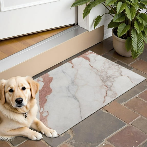 White Rose Gold Marble Pattern Door Rugs,Washable Non Slip Door Mats Indoor,Decorative Door Mats,Entry Mat Indoor for Entrance,Bedroom,Kitchen,Bathroom,16"x24"