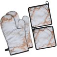 thumbnail image 1 of White Rose Gold Marble Pattern Kitchen Oven Mitt and Pot Holder Sets 2 Pcs for Baking, Cooking and Grilling, Heat Resistant Up To 392 °F, 1 of 7