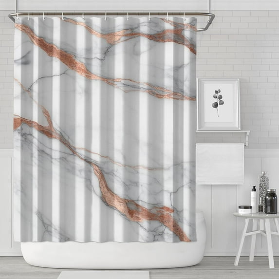 White Rose Gold Marble Pattern Shower Curtain 72"x84" ,Bathroom Decorative Shower Curtains Set with 12 Hooks,Modern Waterproof Washable Shower Curtain
