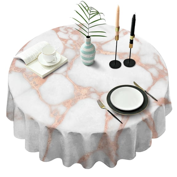 White Rose Gold Marble Round Tablecloth 60"x60",Wrinkle Wipeable Table Cloth for Kitchen Dining Room Picnic Patio Party