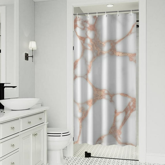 White Rose Gold Marble Shower Curtain 36"x72" ,Bathroom Decorative Shower Curtains Set with 12 Hooks,Modern Waterproof Washable Shower Curtain