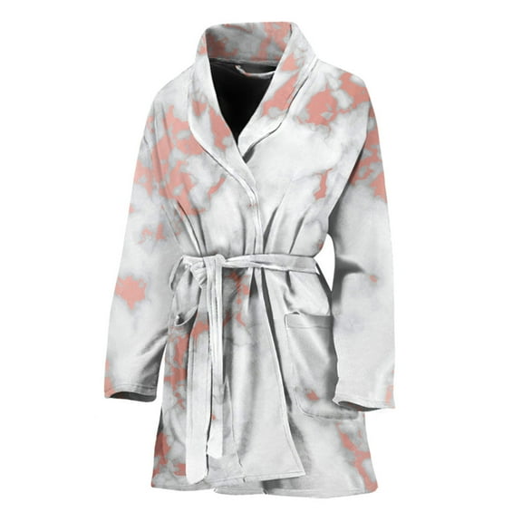 White Rose Gold Marble Women Bathrobe One Size Univeral Fits, Flower Floral Fashion Lightweight Plush Fleece Long Robe For Women