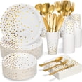 thumbnail image 1 of White & Rose Gold Party Supplies - 350 PCS Disposable Dinnerware Set with Paper Plates Napkins Cups, Plastic Forks Knives Spoon for Women Girls Birthday Graduation Bridal Shower Engagement Wedding, 1 of 8