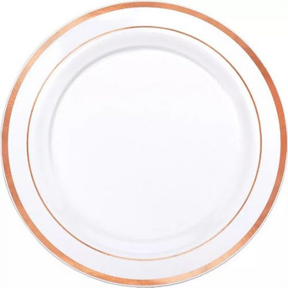 White Rose Gold Trimmed Premium Plastic Dinner Plates 10ct