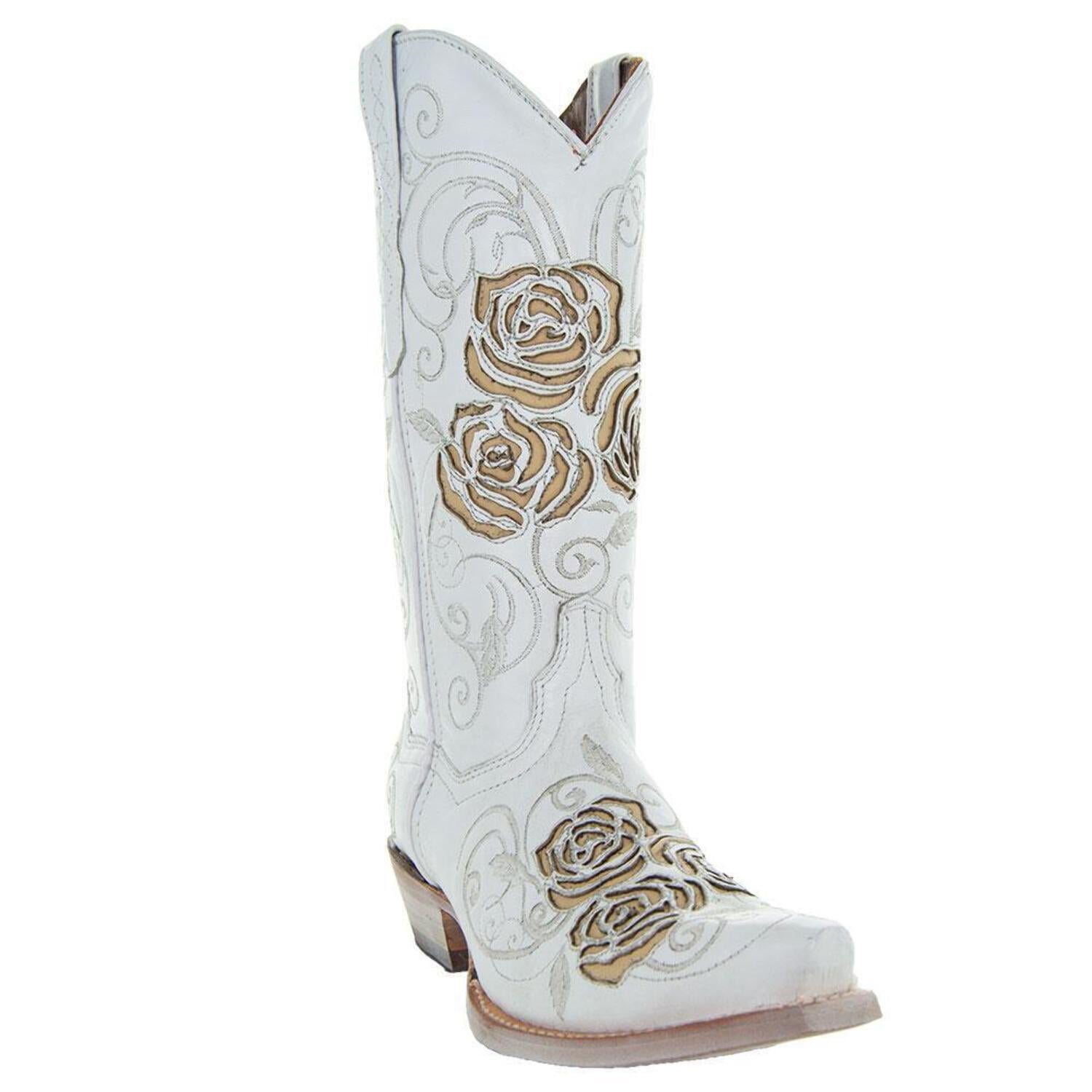 Turquoise Rose Inlayed Women's Cowgirl Boots (M50032)