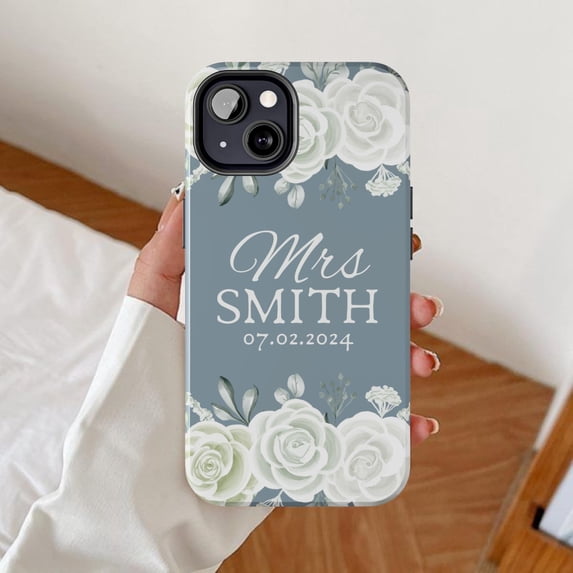 White Rises White Rose Mrs Smith Wedding Date Tough Case for Apple iPhone ...