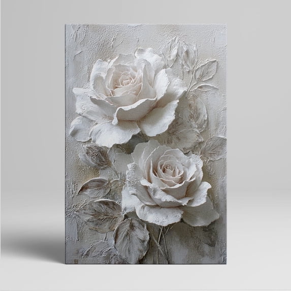 White Rose Textured Canvas Wall Art, Canvas Art Prints