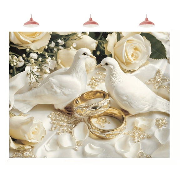 White Rose Wedding Backdrop Elegant Golden Wedding Rings White Doves Bridal Shower Photography Background Romantic Religious Engagement Anniversary Party Decorations Banner Photo Booth Props