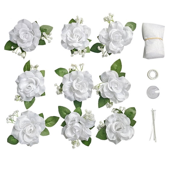 White Rose Wedding Car Decor Set With Ribbon And Suction Cups For Party Cars